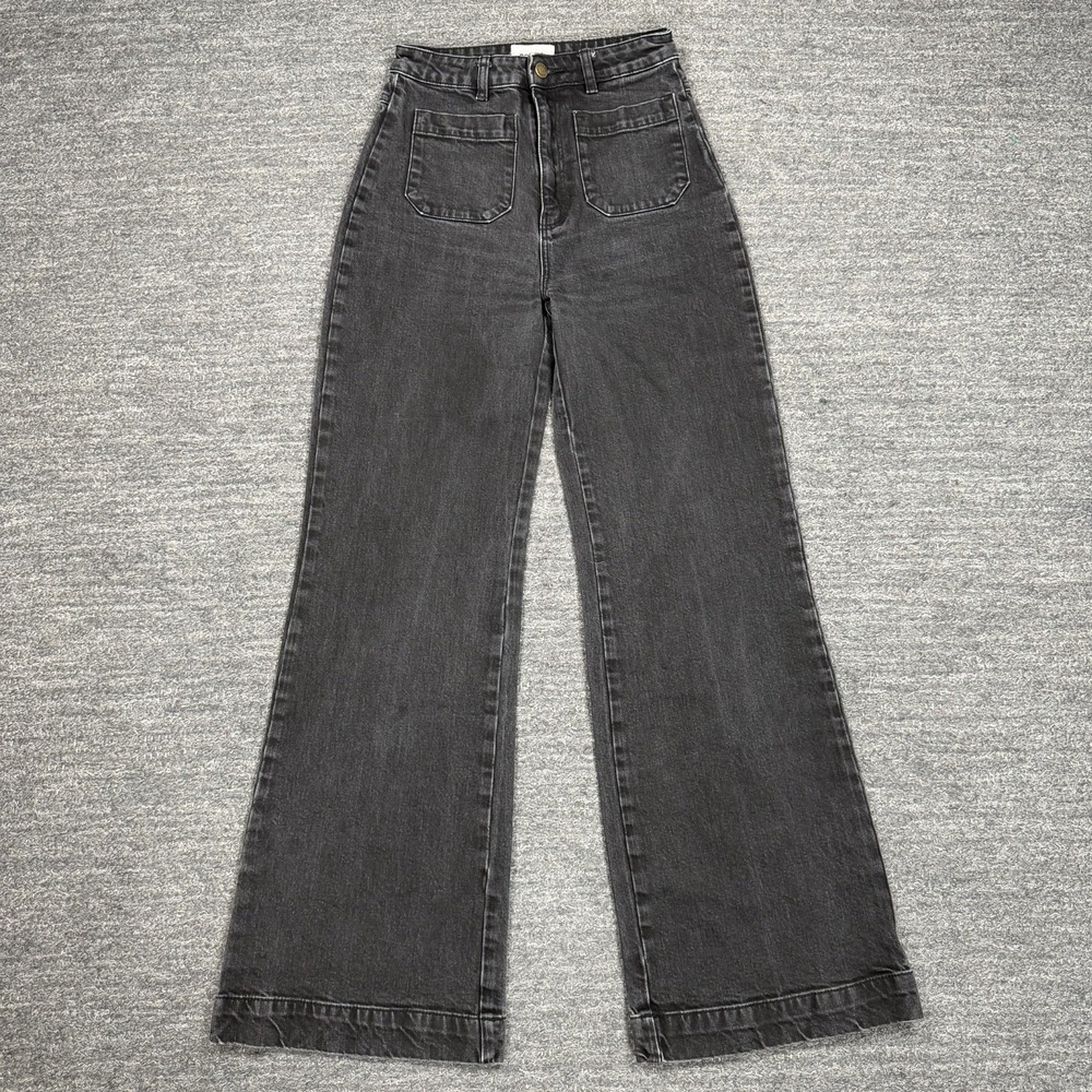 Rollas Jeans 26 Sailor High Rise Wide Leg Patch Pockets Comfort Jet Black Denim